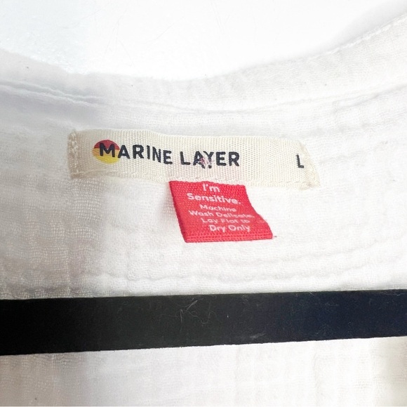 Marine Layer Jamie Banded Collar Double Cloth Top in White Size L cotton gauze - Picture 5 of 6
